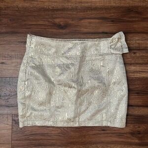 Costa Blanca Gold Jacquard Mini Skirt Shimmer Women M Y2K Glam Party Going Out
